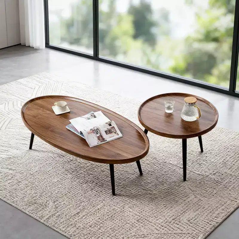Lot de 2 tables basses gigognes, tables basses en noyer 2 pièces, tables d'appoint gigognes modernes du milieu du siècle pour salon, table d'appoint pour canapé petits espaces