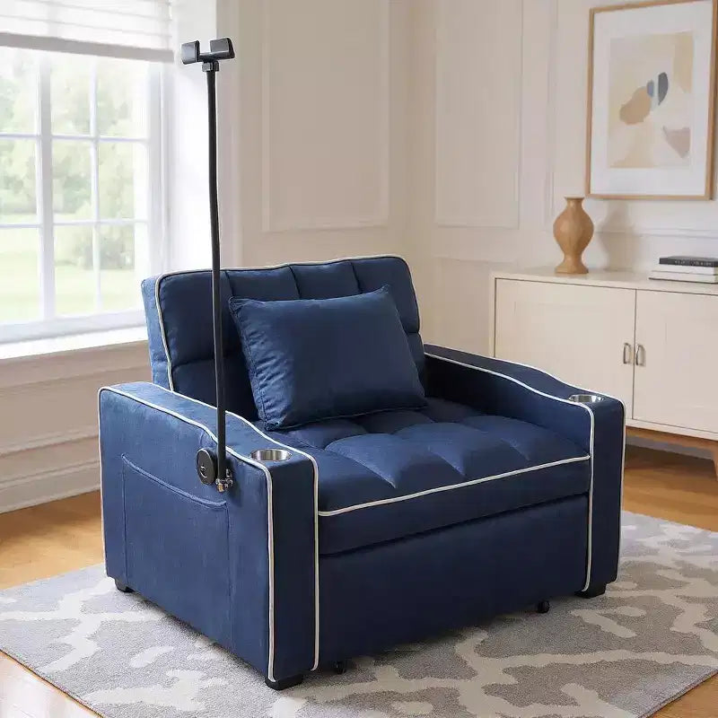 MAYEERTY 2-in-1 Covertible Sofa Bed with Pull Out Bed Modern Double Sleeper Sofa Adjustable Sleeper Bed for Living Room Blue