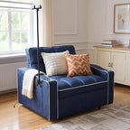 MAYEERTY Canapé-lit convertible 2-en-1 avec lit gigogne, double couchage moderne, lit réglable pour salon, bleu