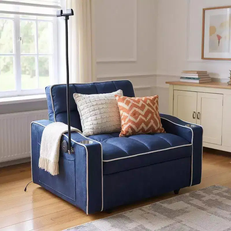 MAYEERTY Canapé-lit convertible 2-en-1 avec lit gigogne, double couchage moderne, lit réglable pour salon, bleu