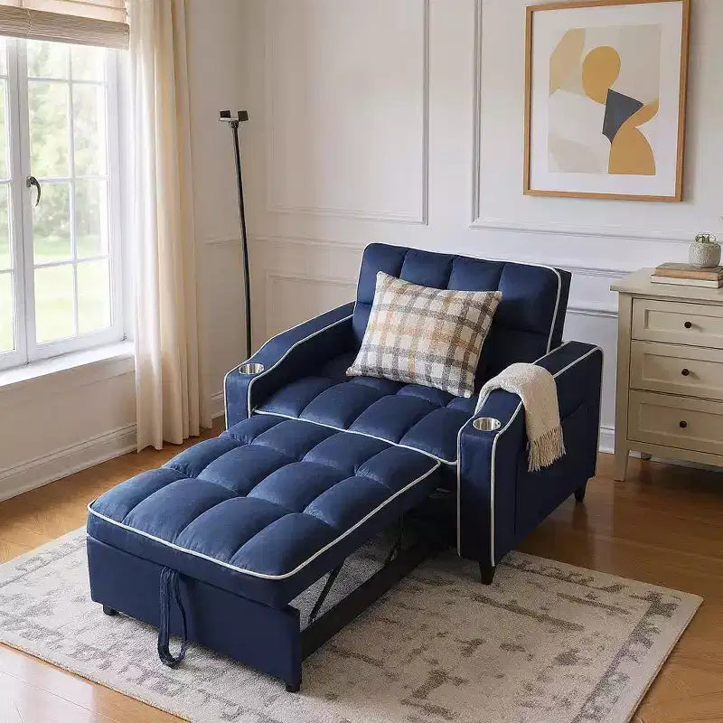 MAYEERTY Canapé-lit convertible 2-en-1 avec lit gigogne, double couchage moderne, lit réglable pour salon, bleu