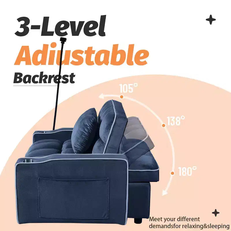 MAYEERTY Canapé-lit convertible 2-en-1 avec lit gigogne, double couchage moderne, lit réglable pour salon, bleu