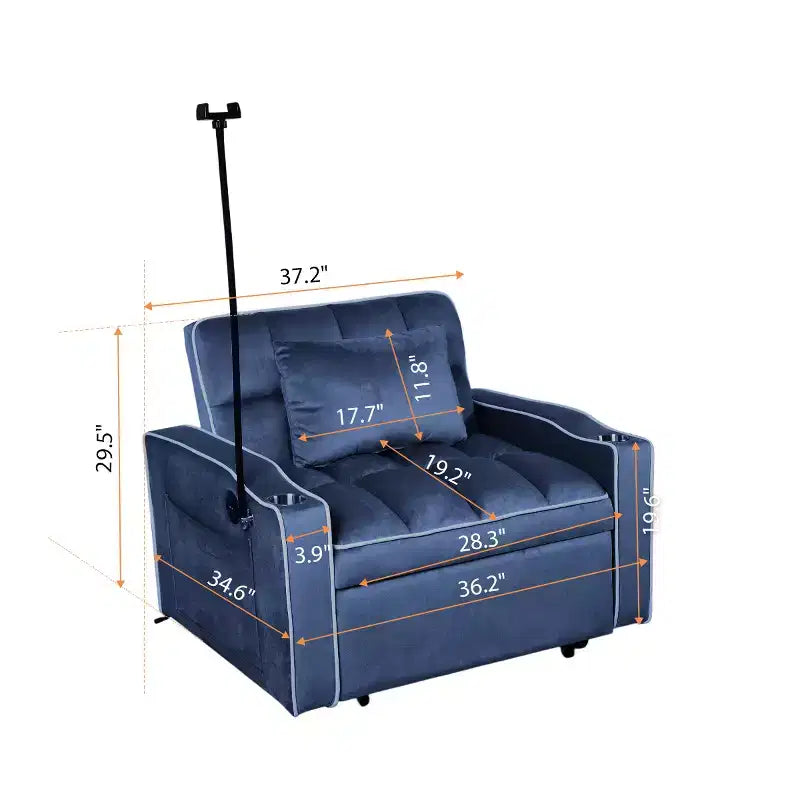 MAYEERTY Canapé-lit convertible 2-en-1 avec lit gigogne, double couchage moderne, lit réglable pour salon, bleu