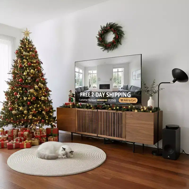 Meuble TV moderne Luck Live 70,87 pouces Noyer, Centre de divertissement multifonctionnel pour Salon et Chambre à coucher