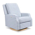 Namesake Crewe Electronic Recliner and Swivel Glider - Blue Gingham with Light Wood Base