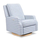 Namesake Crewe Electronic Recliner and Swivel Glider - Blue Gingham with Light Wood Base