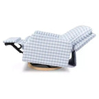 Namesake Crewe Electronic Recliner and Swivel Glider - Blue Gingham with Light Wood Base