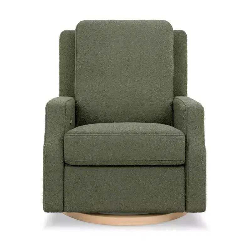 Namesake Crewe Electronic Recliner and Swivel Glider - Blue Gingham with Light Wood Base