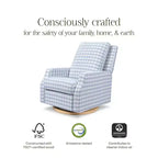 Namesake Crewe Electronic Recliner and Swivel Glider - Blue Gingham with Light Wood Base