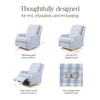 Namesake Crewe Electronic Recliner and Swivel Glider - Blue Gingham with Light Wood Base
