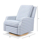 Namesake Crewe Electronic Recliner and Swivel Glider - Blue Gingham with Light Wood Base