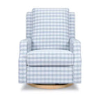 Namesake Crewe Electronic Recliner and Swivel Glider - Blue Gingham with Light Wood Base