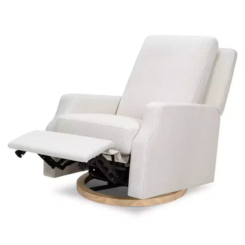 Fauteuil inclinable et planeur pivotant Namesake Crewe – Tissu performant en eco-weave à rayures Chatham, couleur Brume