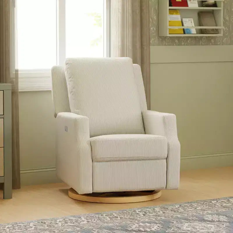 Fauteuil inclinable et planeur pivotant Namesake Crewe – Tissu performant en eco-weave à rayures Chatham, couleur Brume