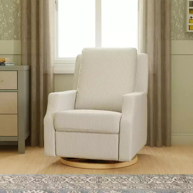 Fauteuil inclinable et planeur pivotant Namesake Crewe – Tissu performant en eco-weave à rayures Chatham, couleur Brume