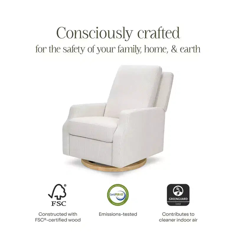 Fauteuil inclinable et planeur pivotant Namesake Crewe – Tissu performant en eco-weave à rayures Chatham, couleur Brume