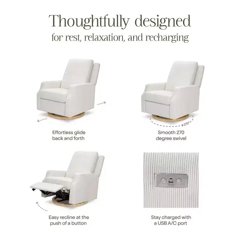 Fauteuil inclinable et planeur pivotant Namesake Crewe – Tissu performant en eco-weave à rayures Chatham, couleur Brume