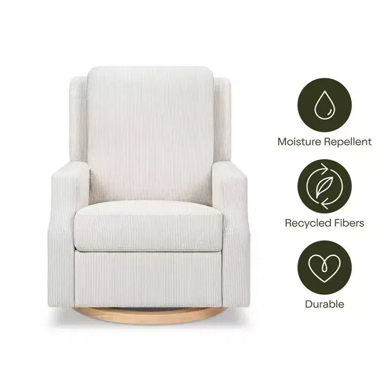 Fauteuil inclinable et planeur pivotant Namesake Crewe – Tissu performant en eco-weave à rayures Chatham, couleur Brume