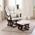 Royal Hampton Glider Manual Recliner Chair w Ottoman, Brown Wood, Square Beige