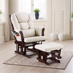 Royal Hampton Glider Manual Recliner Chair w Ottoman, Brown Wood, Square Beige