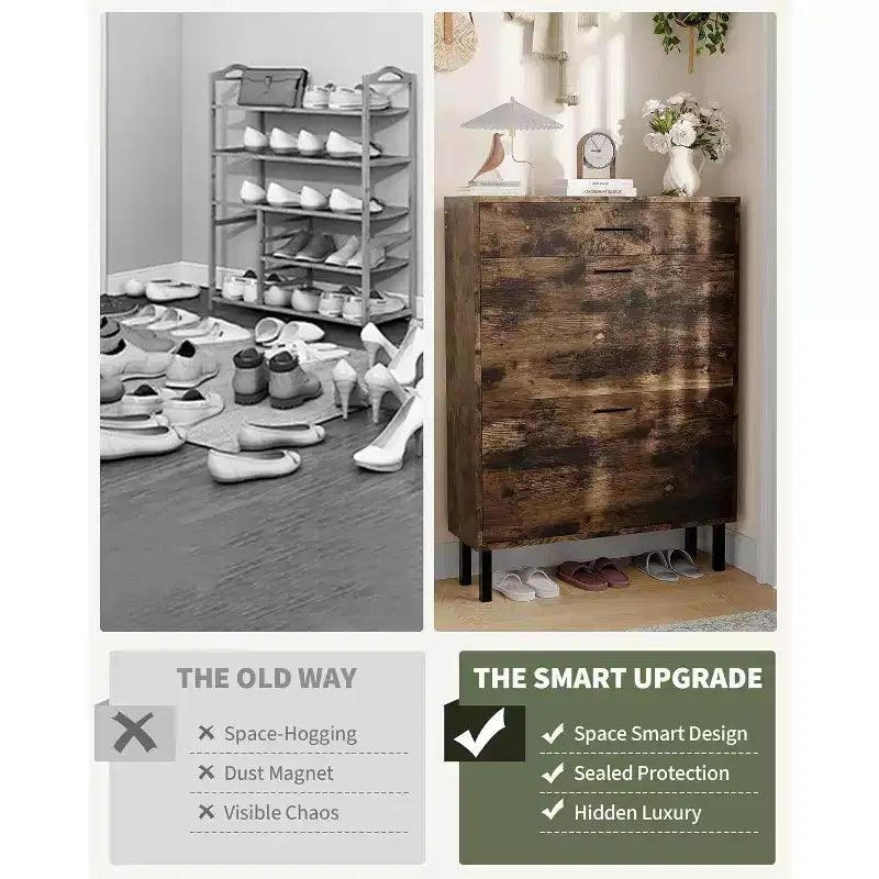 Shoe Storage Cabinet with Dual Flip Drawers, Space-Saving Shoe Organizer for Entryway, Hallway, or Mudroom