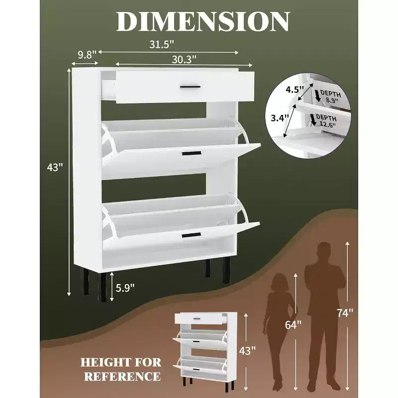 Shoe Storage Cabinet with Dual Flip Drawers, Space-Saving Shoe Organizer for Entryway, Hallway, or Mudroom