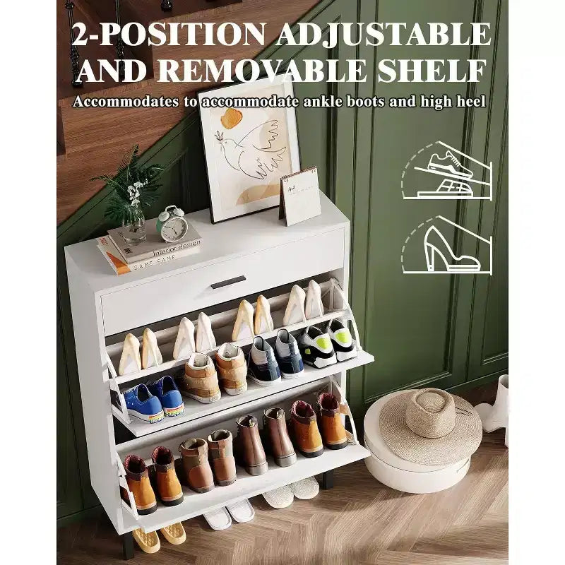 Shoe Storage Cabinet with Dual Flip Drawers, Space-Saving Shoe Organizer for Entryway, Hallway, or Mudroom