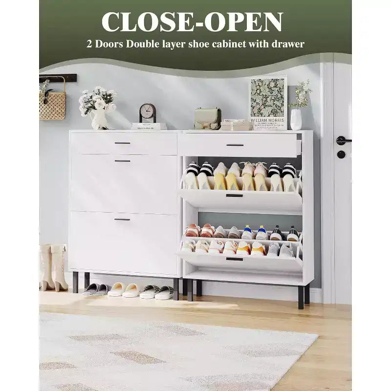Shoe Storage Cabinet with Dual Flip Drawers, Space-Saving Shoe Organizer for Entryway, Hallway, or Mudroom