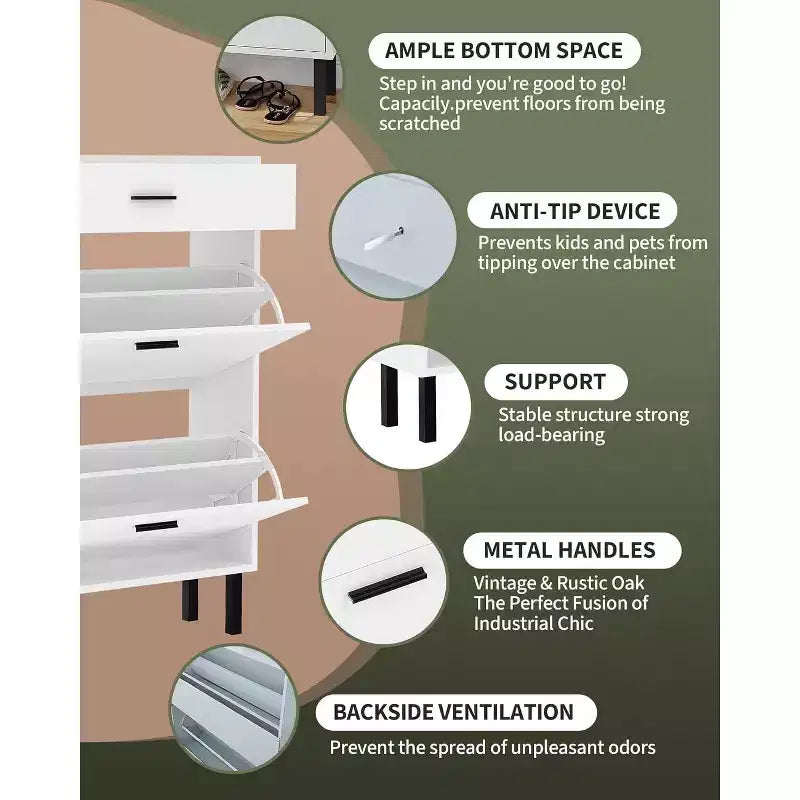 Shoe Storage Cabinet with Dual Flip Drawers, Space-Saving Shoe Organizer for Entryway, Hallway, or Mudroom