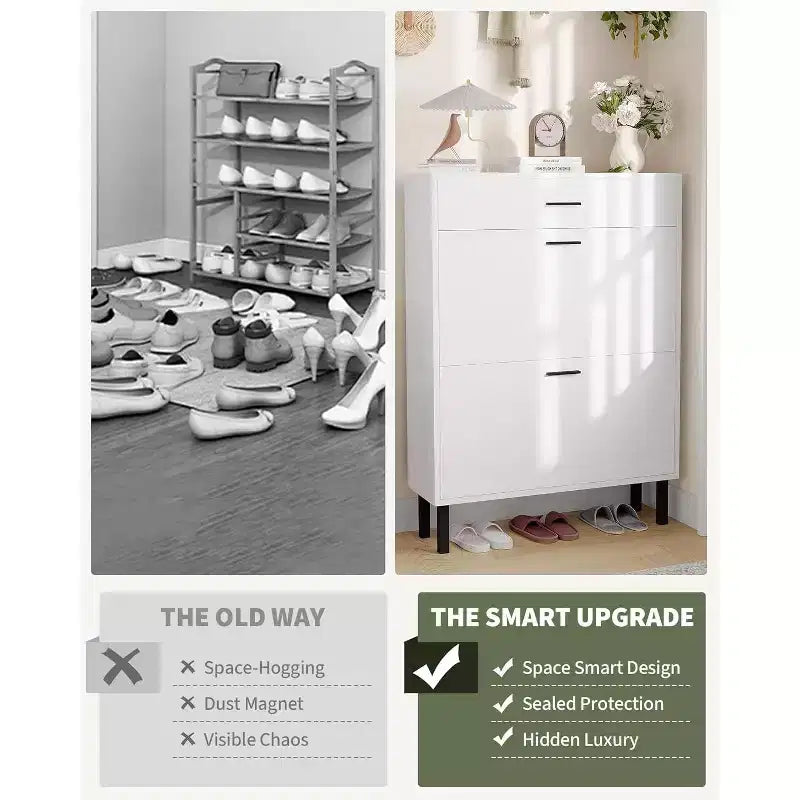 Shoe Storage Cabinet with Dual Flip Drawers, Space-Saving Shoe Organizer for Entryway, Hallway, or Mudroom