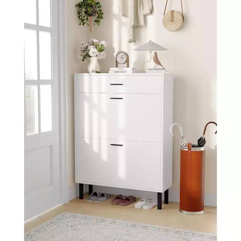 Shoe Storage Cabinet with Dual Flip Drawers, Space-Saving Shoe Organizer for Entryway, Hallway, or Mudroom