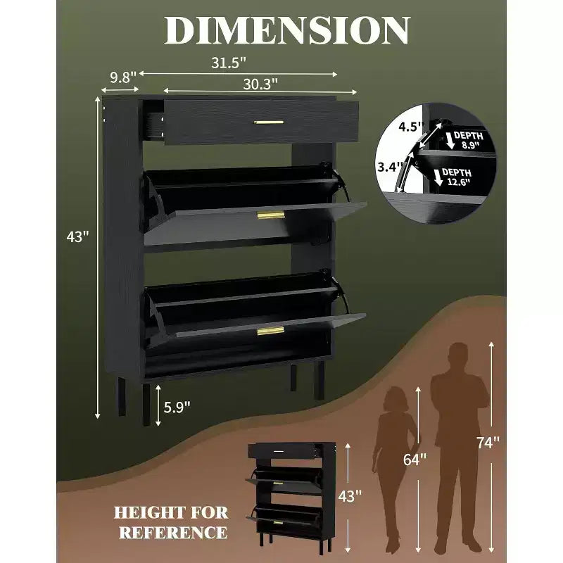 Shoe Storage Cabinet with Dual Flip Drawers, Space-Saving Shoe Organizer for Entryway, Hallway, or Mudroom