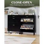 Shoe Storage Cabinet with Dual Flip Drawers, Space-Saving Shoe Organizer for Entryway, Hallway, or Mudroom