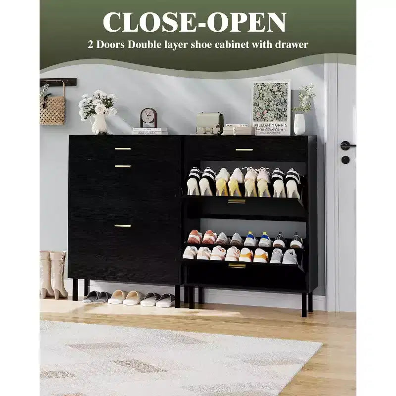 Shoe Storage Cabinet with Dual Flip Drawers, Space-Saving Shoe Organizer for Entryway, Hallway, or Mudroom