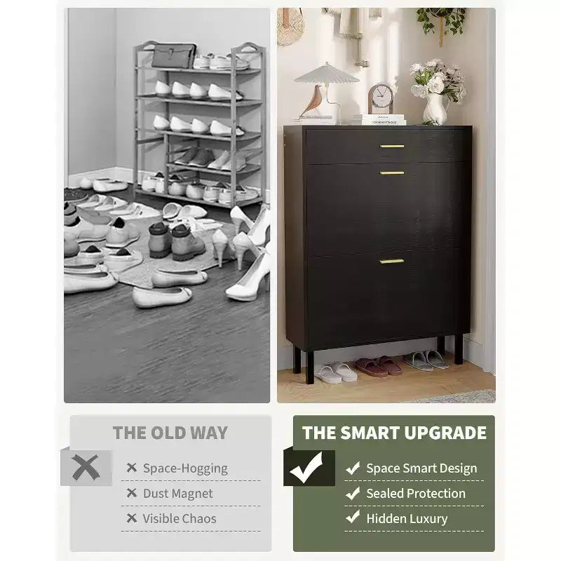Shoe Storage Cabinet with Dual Flip Drawers, Space-Saving Shoe Organizer for Entryway, Hallway, or Mudroom