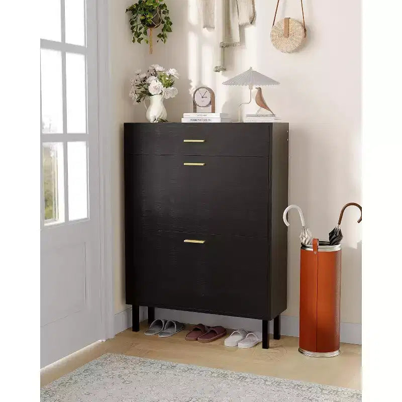 Shoe Storage Cabinet with Dual Flip Drawers, Space-Saving Shoe Organizer for Entryway, Hallway, or Mudroom
