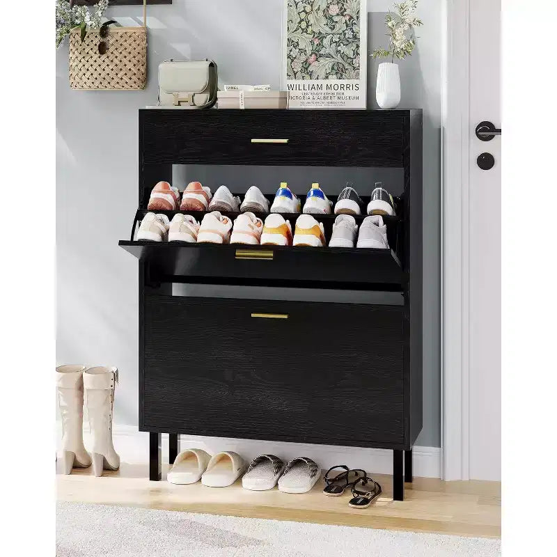 Shoe Storage Cabinet with Dual Flip Drawers, Space-Saving Shoe Organizer for Entryway, Hallway, or Mudroom