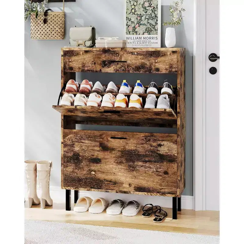 Shoe Storage Cabinet with Dual Flip Drawers, Space-Saving Shoe Organizer for Entryway, Hallway, or Mudroom