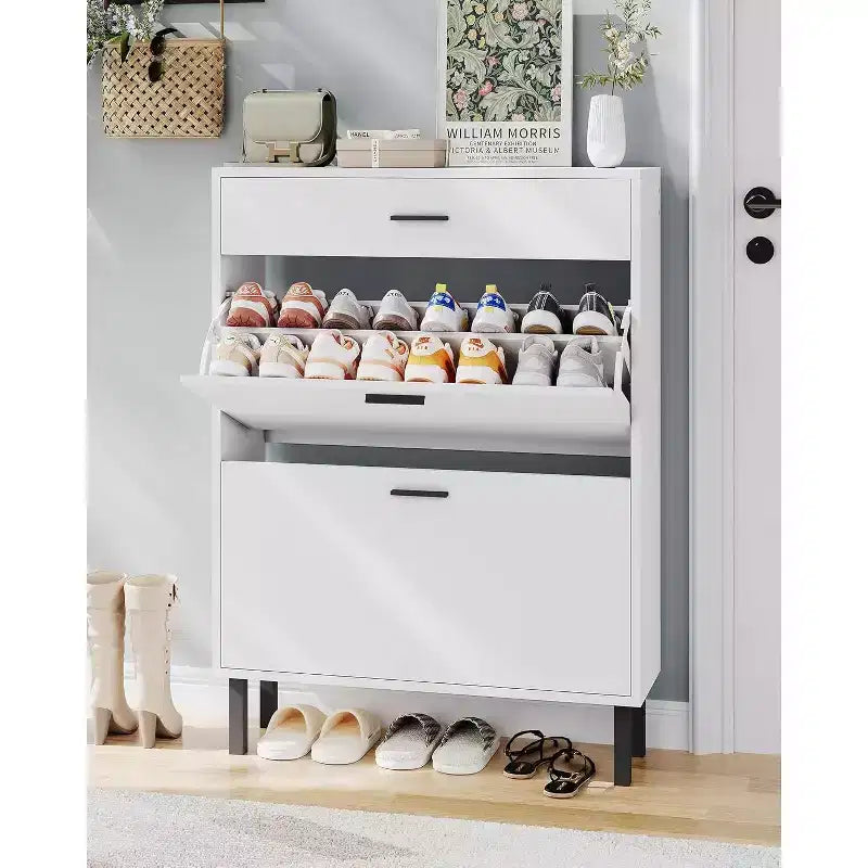 Shoe Storage Cabinet with Dual Flip Drawers, Space-Saving Shoe Organizer for Entryway, Hallway, or Mudroom
