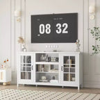 Meuble TV en bois pour téléviseur de 65 pouces, meuble de divertissement moderne avec armoires de rangement, table console multimédia