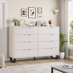 Commode Garvee 8 tiroirs pour chambre à coucher, commode de 140 cm de large, tiroirs horizontaux indépendants avec rangement, commode de rangement en bois pour chambre à coucher