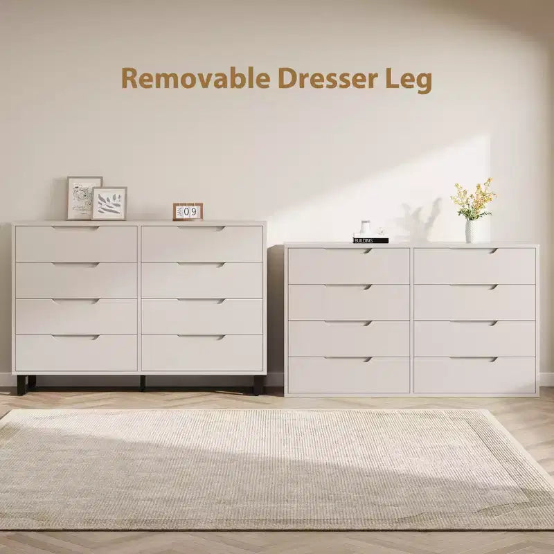 Commode Garvee 8 tiroirs pour chambre à coucher, commode de 140 cm de large, tiroirs horizontaux indépendants avec rangement, commode de rangement en bois pour chambre à coucher
