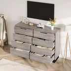Commode Garvee 8 tiroirs pour chambre à coucher, commode de 140 cm de large, tiroirs horizontaux indépendants avec rangement, commode de rangement en bois pour chambre à coucher