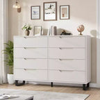Commode Garvee 8 tiroirs pour chambre à coucher, commode de 140 cm de large, tiroirs horizontaux indépendants avec rangement, commode de rangement en bois pour chambre à coucher