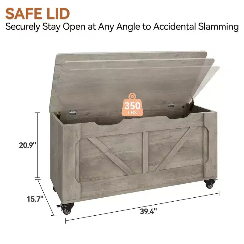 COZONY Coffre de rangement 39" avec roulettes, Banc de rangement moderne en bois, Capacité de 350 lb, Entrée, Chambre, Salon, Gris