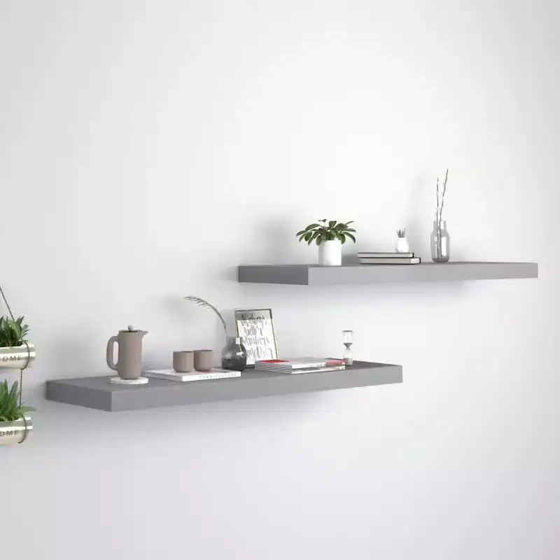 Wall Shelf Set of 2 Grey Honeycomb MDF, Metal 2 pieces, Medium