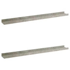 Lot de 2 étagères murales en MDF gris béton 80 x 9 x 3 cm
