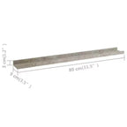Lot de 2 étagères murales en MDF gris béton 80 x 9 x 3 cm