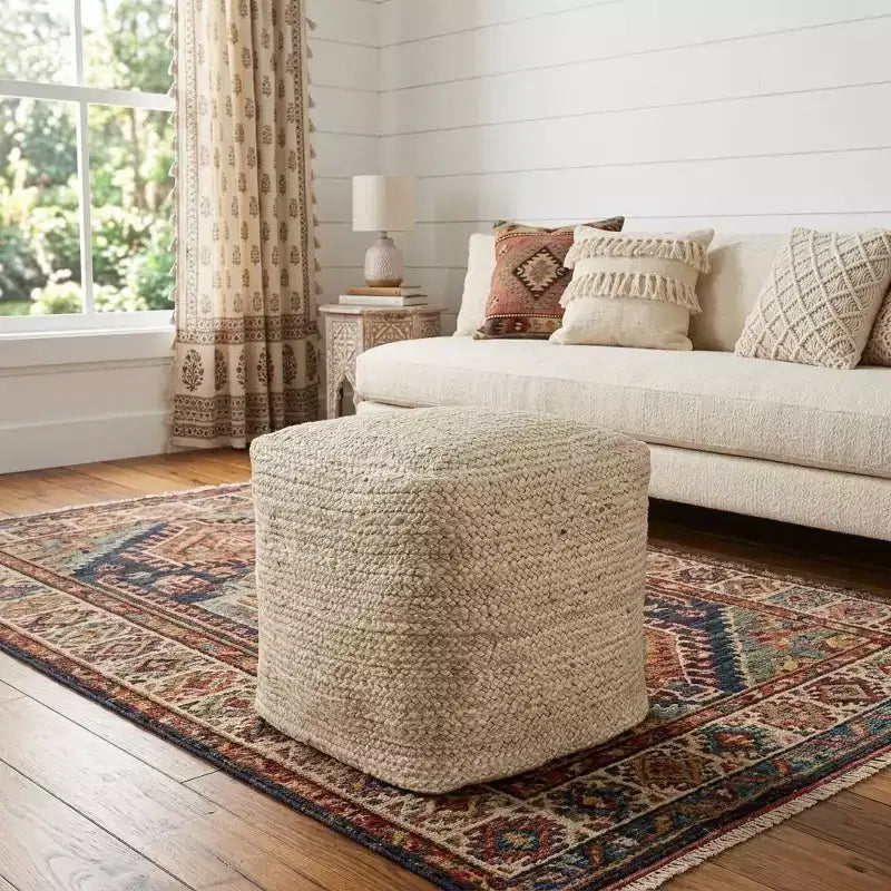 HomeRoots Pouf/Ottoman en jute naturel 18 po