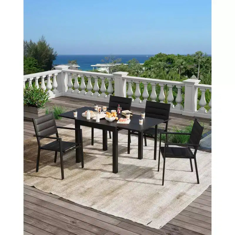 Table à manger extensible en aluminium, fer et bois, effet grain de boisTable à manger rectangulaire extensible pour porche, jardin, balcon